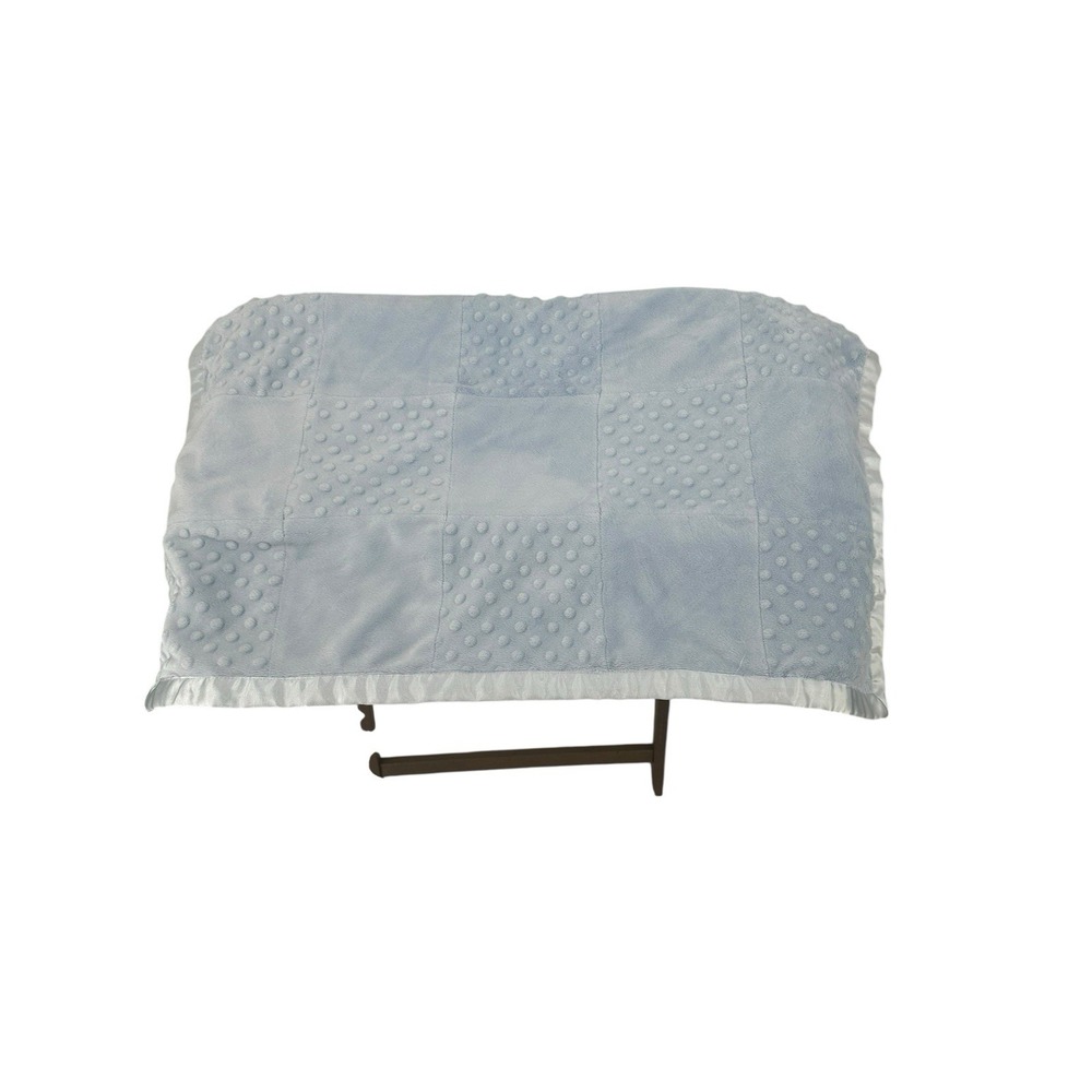 Vitamins Baby Blue Plush Minky Dot Squares Satin Crib Blanket‎ FLAW